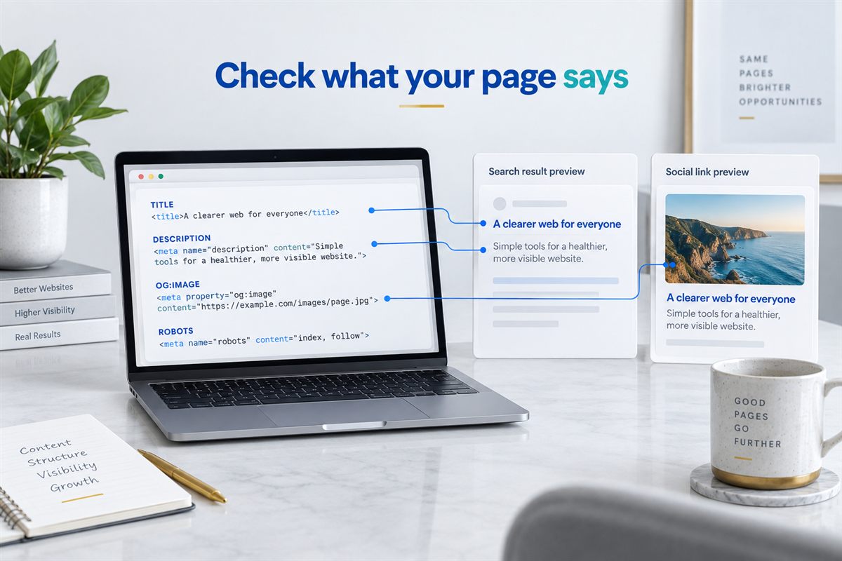 Page headings, links and metadata organised into a search crawler view