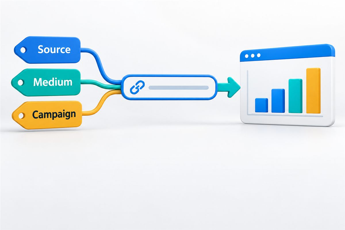 Source, medium and campaign labels connect a marketing link to analytics