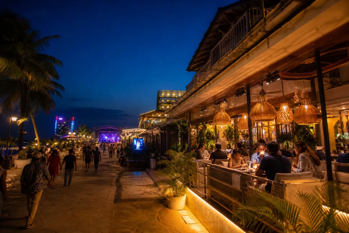 Goa restaurant and nightlife district at evening