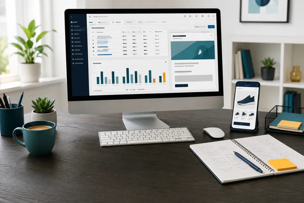 Paid search campaign workspace with a landing-page preview and mobile product page