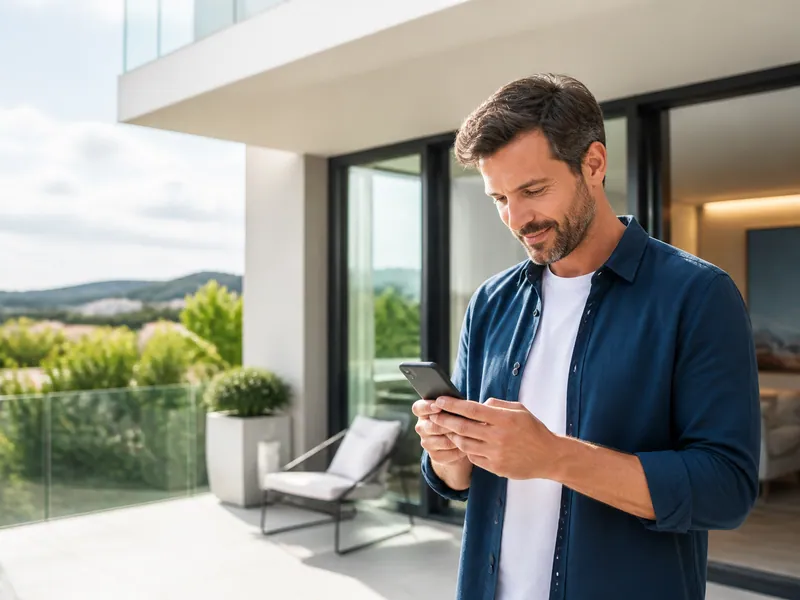 Prospective property buyer researching options on a smartphone