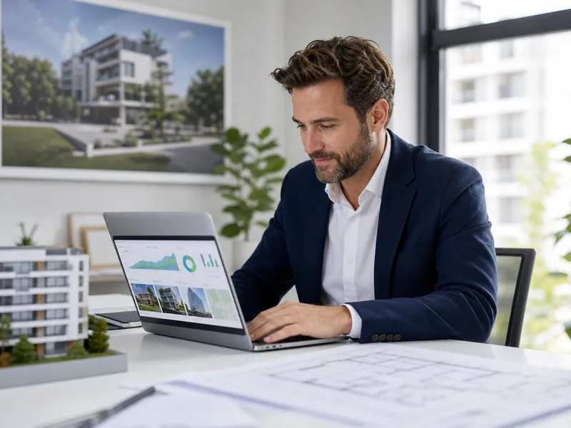 Real estate professional reviewing property search and enquiry performance