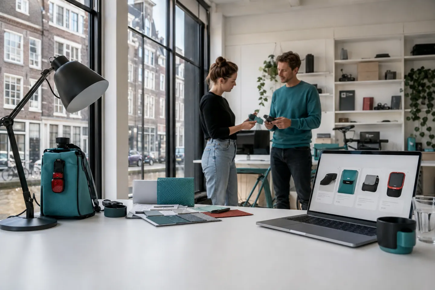 Product samples and an online catalogue in a canal-side Dutch design studio