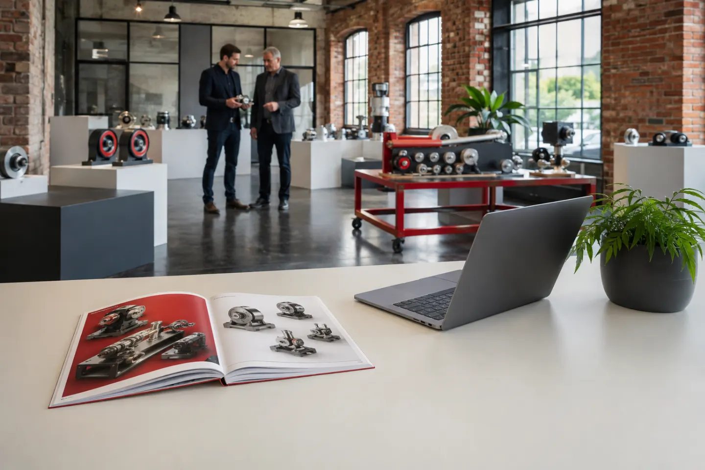 Technical product catalogue and equipment in an industrial design showroom