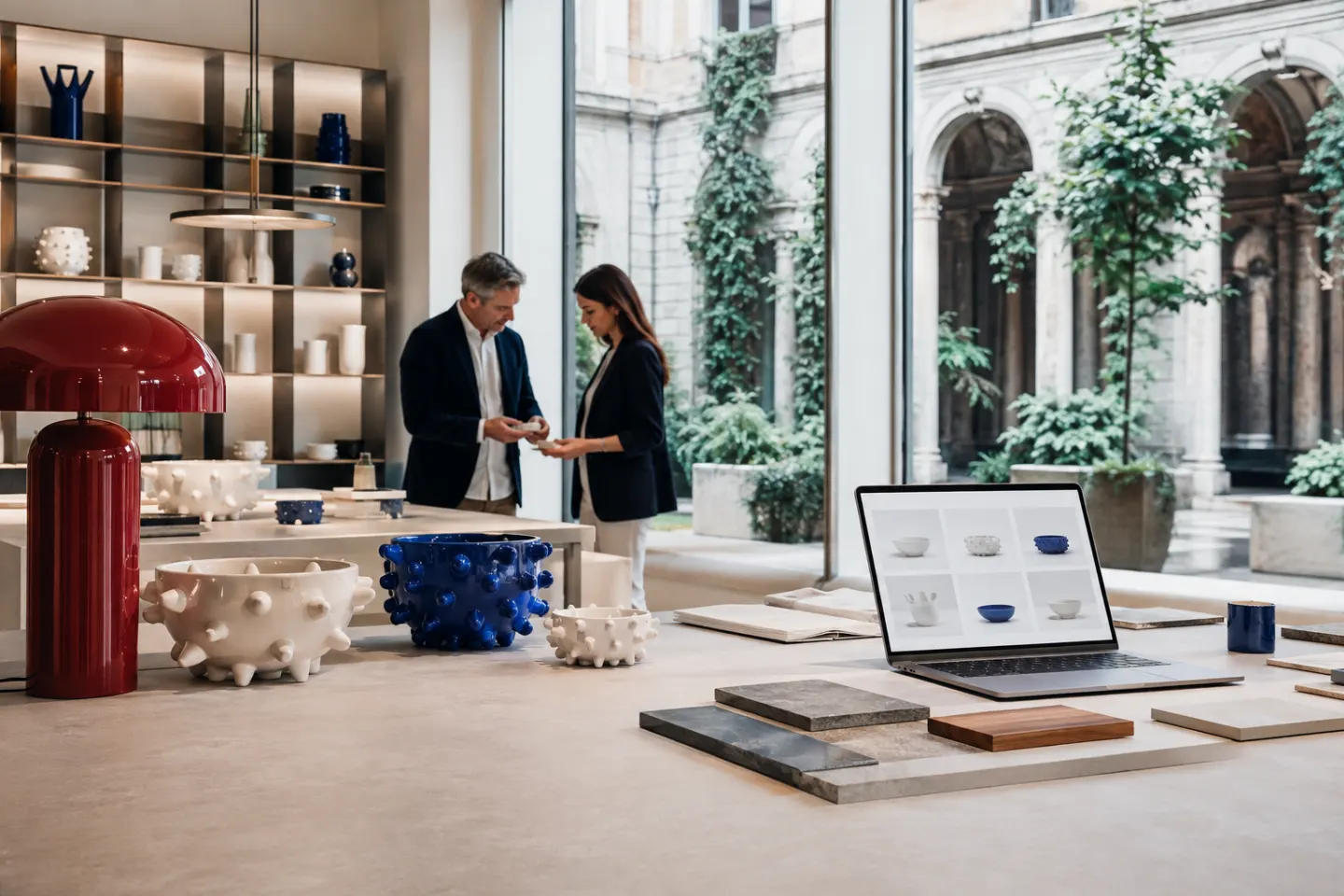 Ceramic products, lighting and an online catalogue in an Italian design showroom